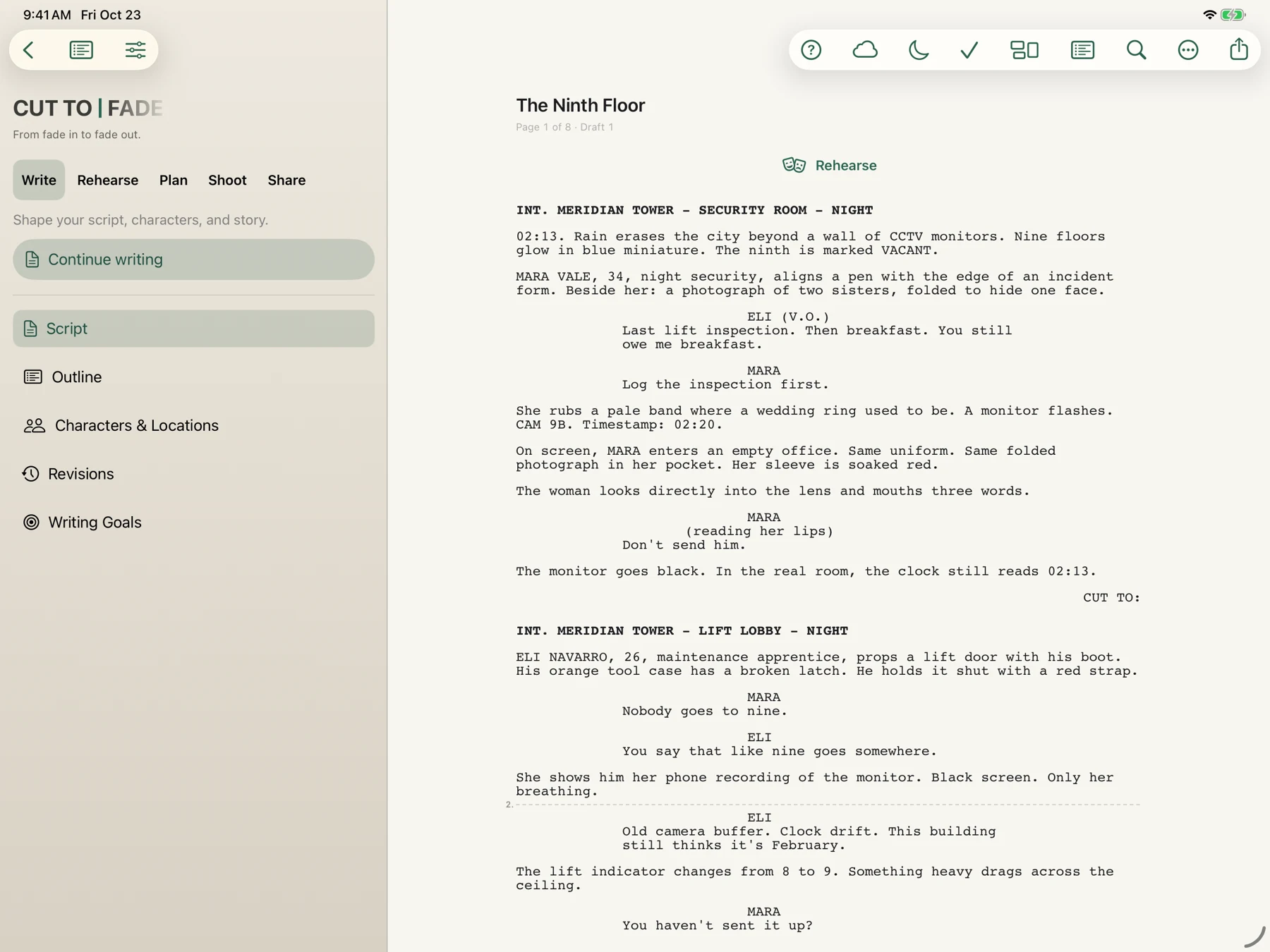 Cut To Fade screenplay editor on iPad